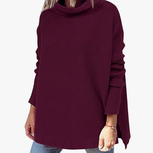Women's Burgundy Turtleneck Sweater - Picture 1 of 11